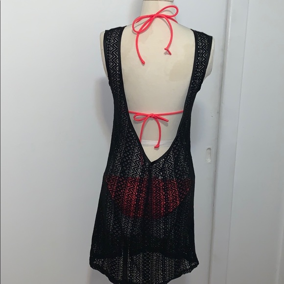 Black Coverup Swim Lace Sheer Sexy Backless Small - Picture 5 of 5